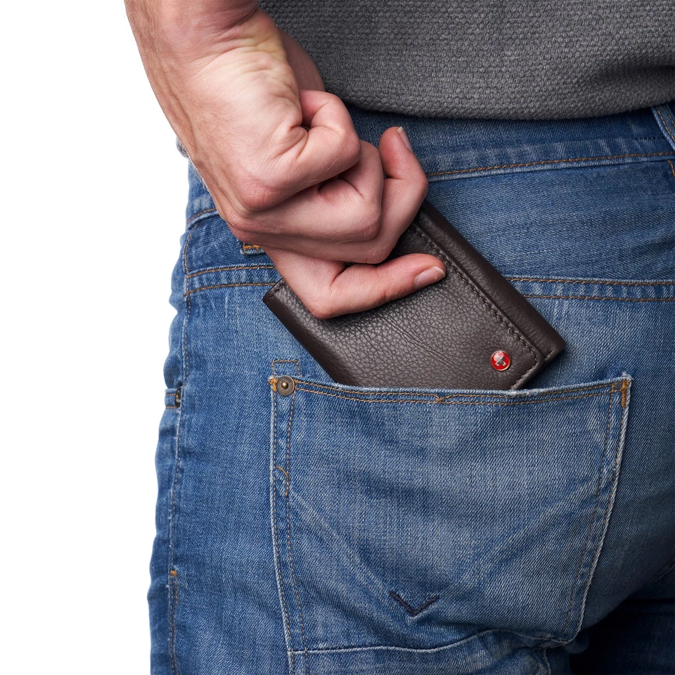Cartera de Bolsillo Alpine Swiss Para Hombre Leon RFID Triple - Cartera de Cuero Genuino para Foto 3 de 4
