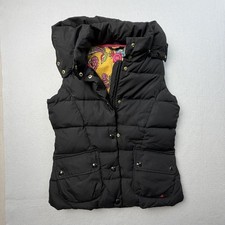 Joules Women s Black Hooded Puffer Vest Gilet Floral Lined Size 6