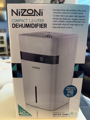 Nizoni Compact Dehumidifier 1.2L, Auto Shut Off, White, Small Rooms