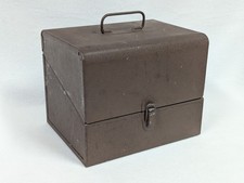 Vintage Brown Metal 8mm Film Chest Reel Carrying Case with Handle and Clasp