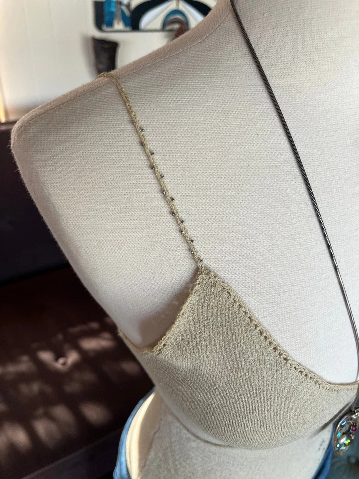 Camiseta sin mangas vintage Y2K Max Studio ajustada, sexy, hadas, cottagecore, cuentas, talla XS/S Foto 2 de 4