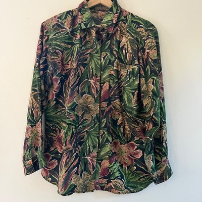 Robert Stock Silk Button Up Top Size L Elevated Hawaiian Tropical Vintage Resort