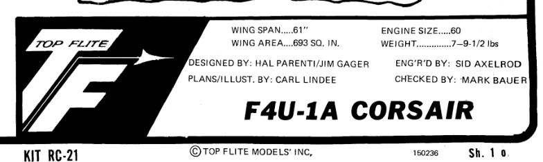 Top Flite Vought F4U Corsair Red Box 60 size printed plan and manual set - Image 3 of 3