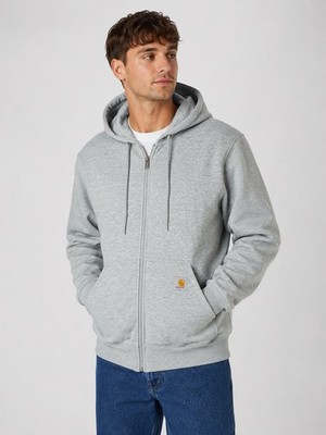Carhartt Herren Hoodie Grau Logo, Kapuze, durchgehender Reißverschluss, M
