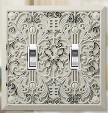 Farmhouse Antique-WHITE LIGHT SWITCH DOUBLE TOGGLE WALL PLATE CAST IRON METAL