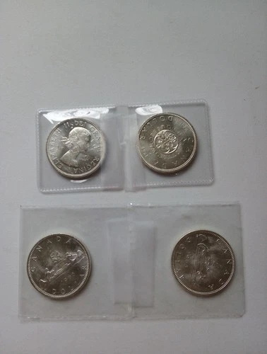 4 - 80 %  Silver Canada Dollars, 2- 1964  &   2-  1965,  Appear Uncirculated
