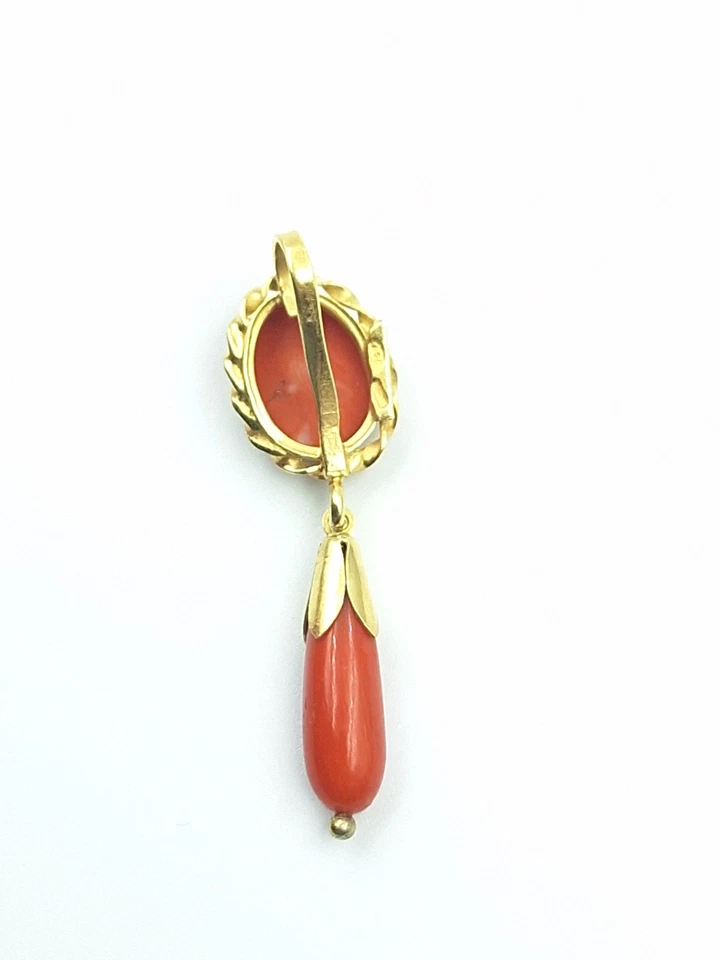 ciondolo Cameo Goccia corallo  Di Sardegna Naturale e Argento 925  Pendente  - Immagine 3 di 4