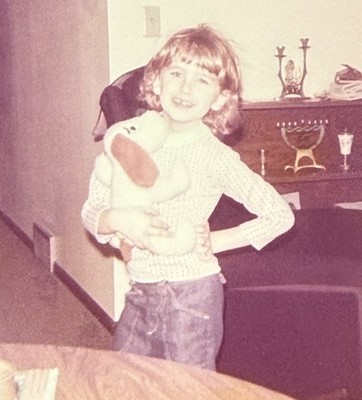 Vintage Color Photo Pretty Young Girl Short Hair Stuffed Animal 1970s