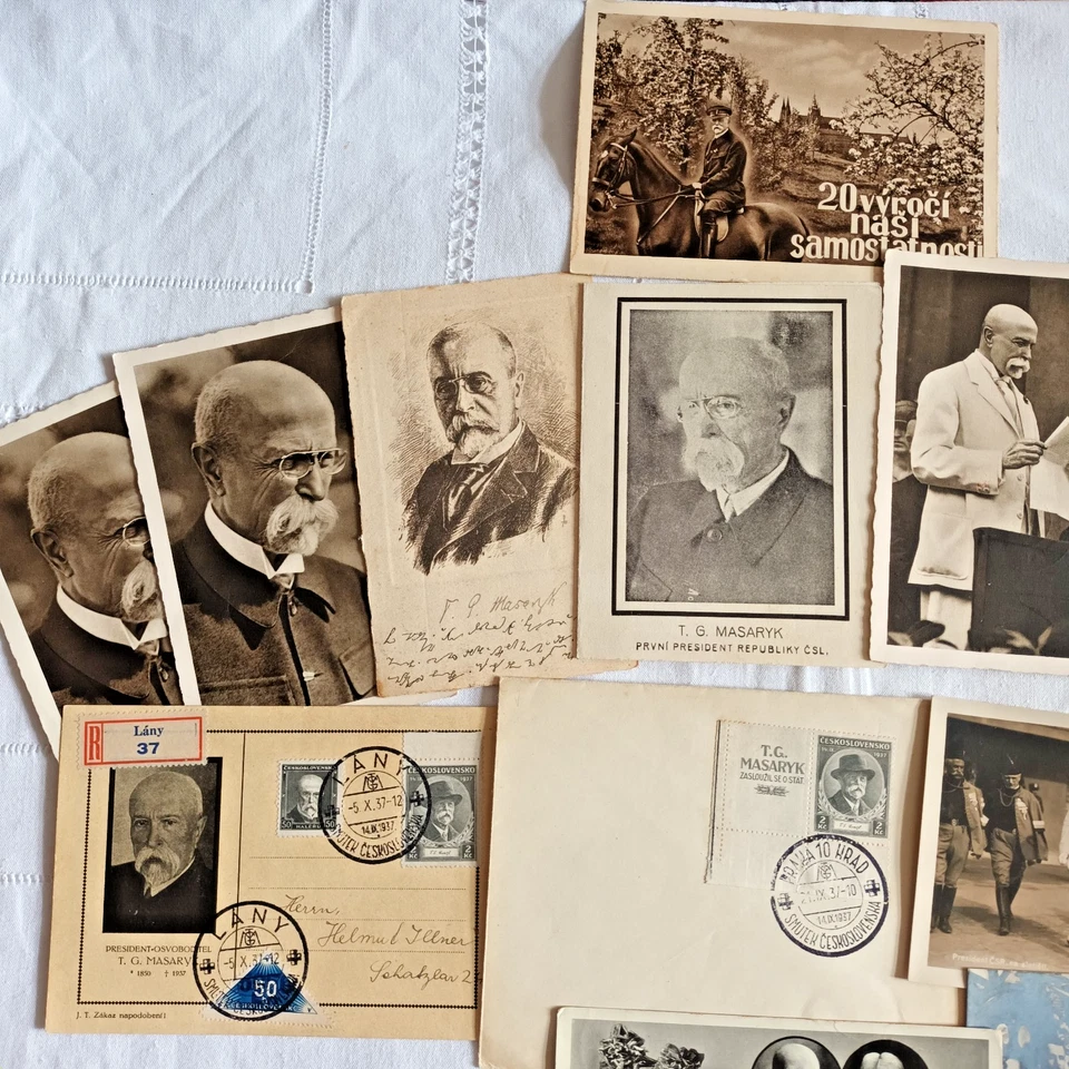 Lot Postkarten vor 1945 T.G. Masaryk Präsident Tschechoslowakei tlw.gelaufen - Bild 2 von 4