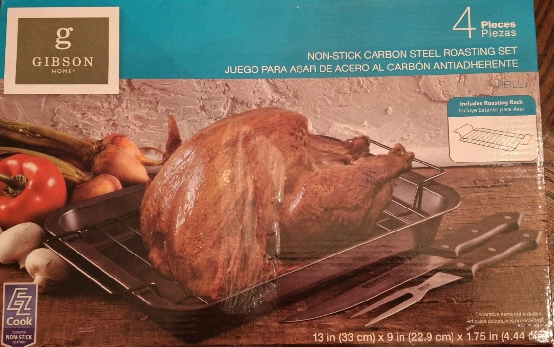 Gibson Copper Roasting Pan Gibson Home Nonstick Carbon Steel Piece Roasting  Set 13x9 NonStick Coating NEW