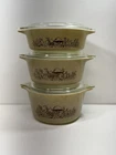3 VTG Pyrex Forest Fancies Mushroom Covered Casserole Set w Lids  471B 472B 473B