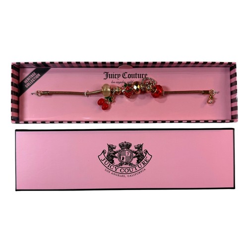 Juicy Couture Charm Bracelet Womens OS Gold Red Cherries Heritage Fruit Y2K NEW
