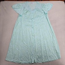 Vintage Vanity Fair Nightgown Robe Womens Large Green Lace Flutter 70s USA Made