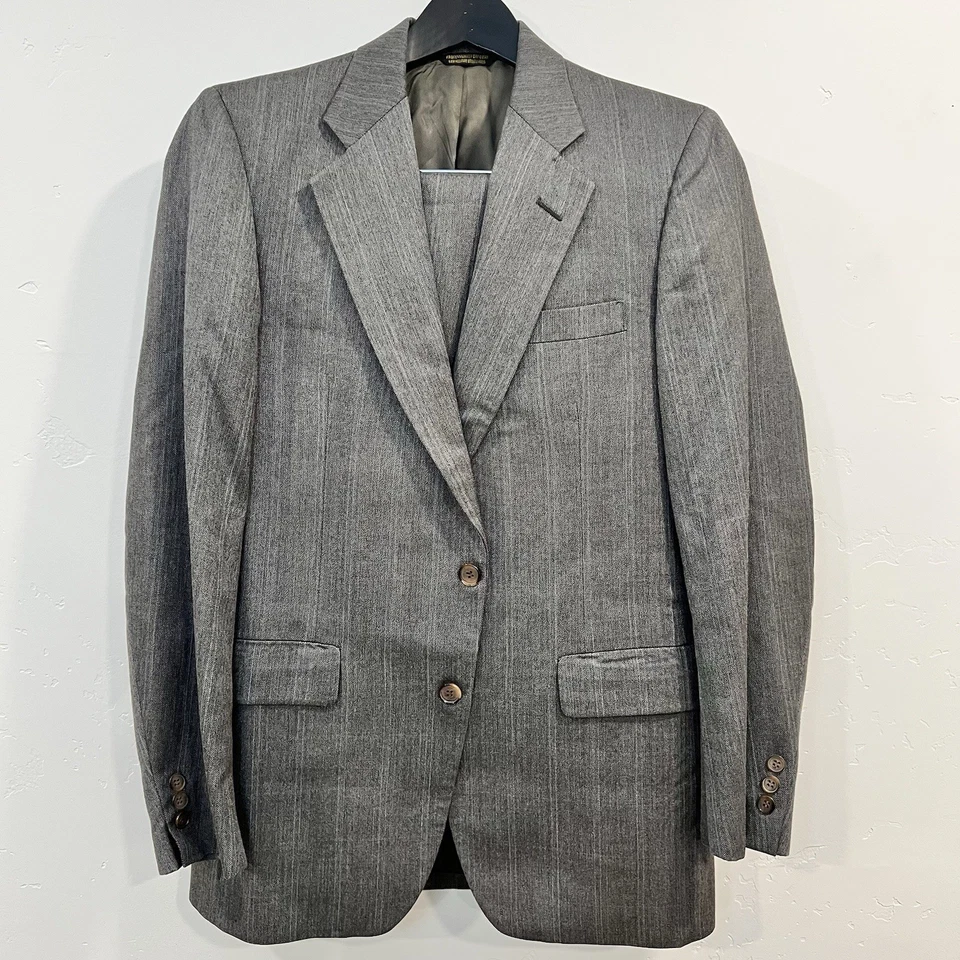 Traje de hombre talla 40R pantalones 34Wx30L gris a rayas vintage lana traje de 2 piezas Foto 2 de 4