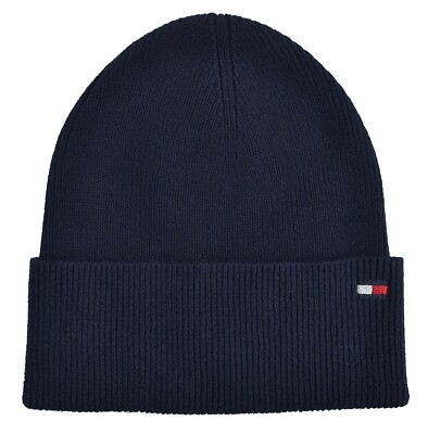 TOMMY HILFIGER - STRICKMÜTZE MÜTZE BEANIE - BAUMWOLLE KASCHMIR - BLAU - NEU