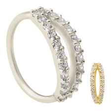 Silver Double Layer Split in Half with Cubic Zirconia Nose / Cartilage Hoop