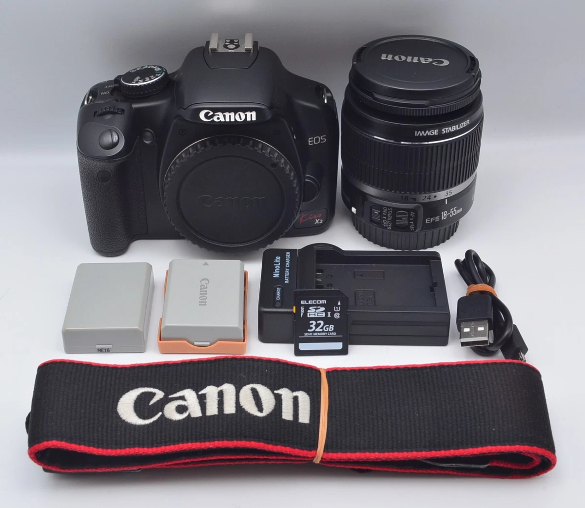 Canon SLR EOS Kiss X2 zoom lens EF-S 18-55 set good with charger and bag