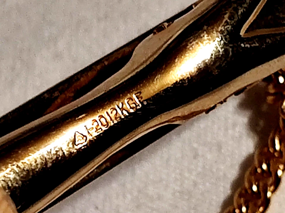 Clasp Tie Clip VTG 1/20 GF MCM 3-Spiral Logo Ruby Chain Award - Image 4 of 4