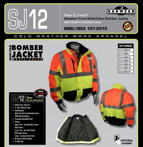 HIGH VISIBILITY ANSI Class 3 Insulated Reflective ROAD WORK Bomber Safety Jacket image 3