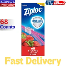 Ziploc Gallon Food Storage Slider Bags, Power Shield Technology, 68 Counts