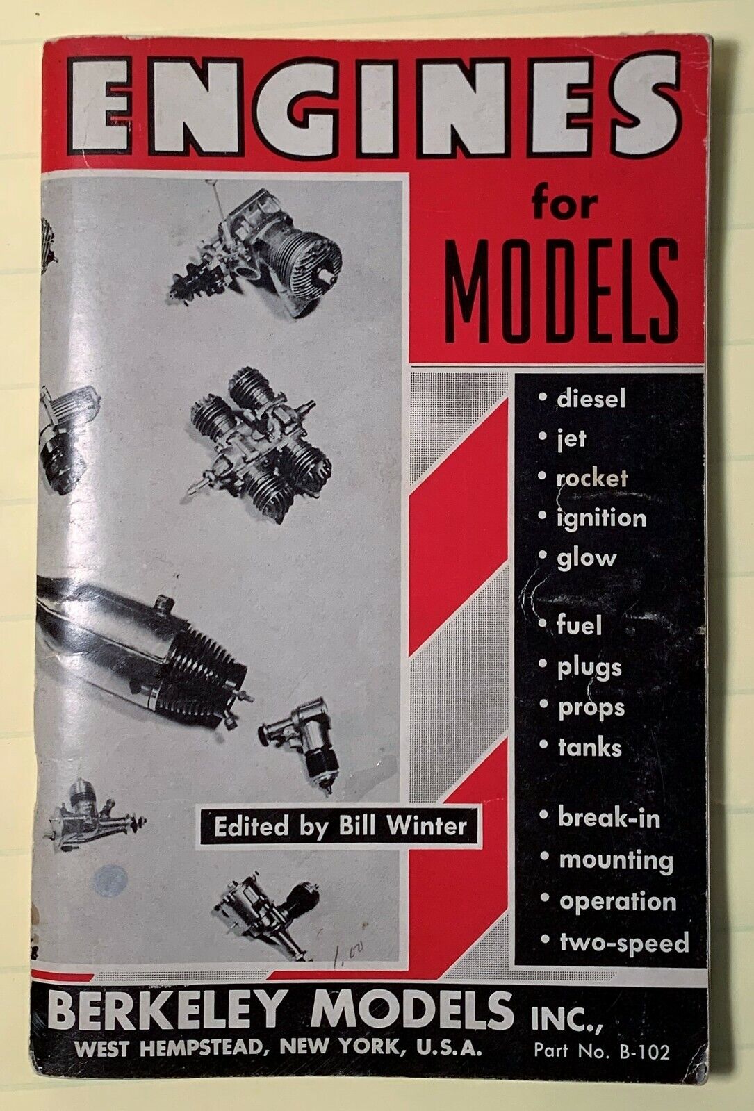 Vintage collectible book Engines for Models by Berkeley Models Inc.–good conditi