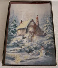 15 Marian Heath Boxed CHRISTMAS CARDS Snow Covered Home GLITTER 16 envelopes
