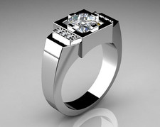 Simulated 2.10CT Princess White Sapphire In 935 Silver Men's Engagement Ring