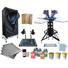 4 Color Printing Machine Screen Printing Press Kit Exposure+Drying Cabinet Print
