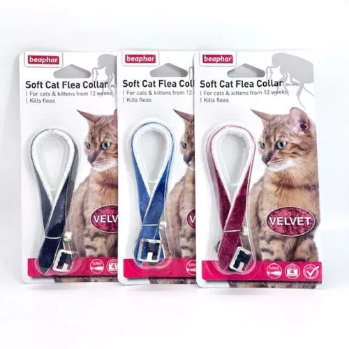 Beaphar Soft Cat Flea Collar Velvet Glitter Sparkle Red Blue