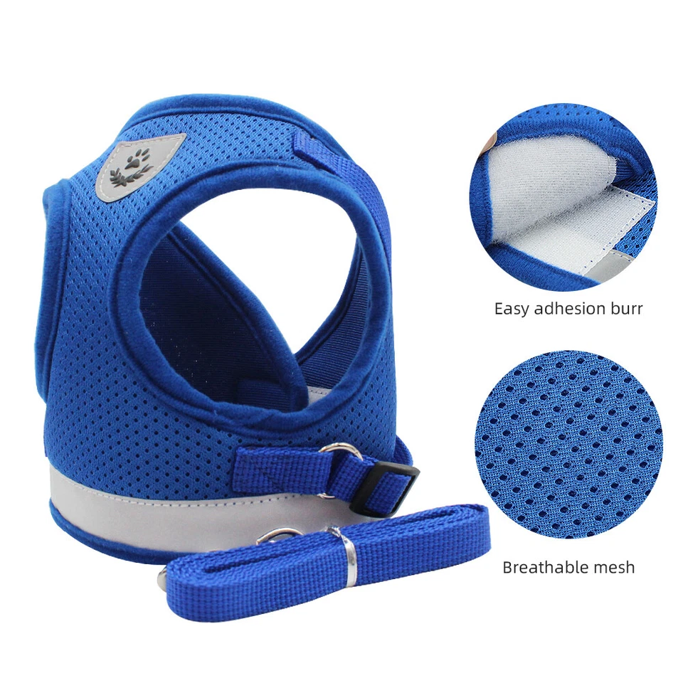 Breathable Dog Pug Harness Pet Puppy Cat Soft Nylon Mesh Lead Leash Walking Vest - Image 4 of 4