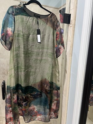 Beulah Style Dress Midi Maxi Tunic OS Bmwstercolor Chiffon  Pattern New Nwt
