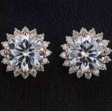 4Ct Lab Created Diamond Push Back Flower Stud Earrings 14K Yellow Gold Finish