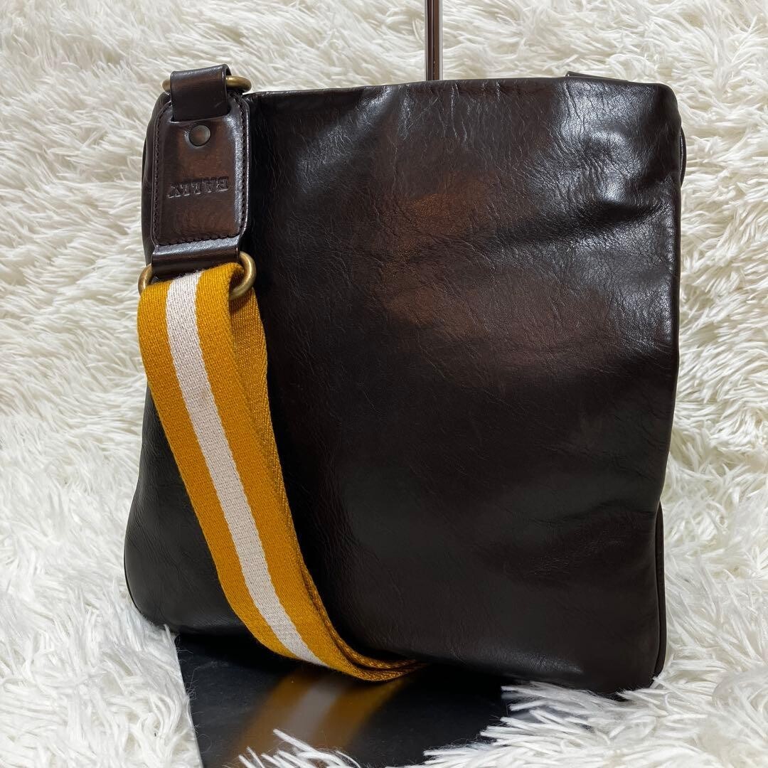 Bally Shoulder Bag Leather Dark Brown Authentic From Japan