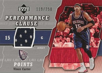 2005-06 UPPER DECK VINCE CARTER PERFORMANCE CLAUSE REDEMPTION #119/250 GW JERSEY