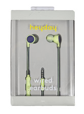 Heyday Wired Earbuds w/ Microphone 3.5mm Aux Jack Headphones Pastel Lime NEW 