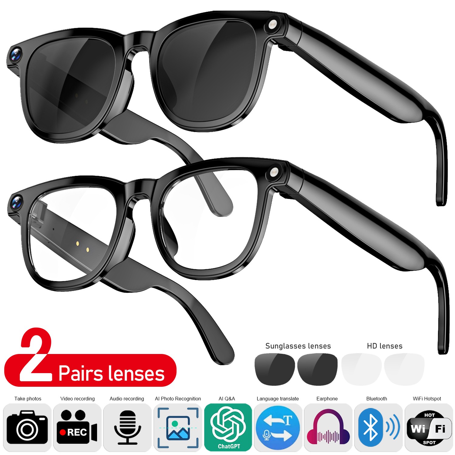 Smart Glasses Sunglasses Chat-GPT AI Photo Recognition Bluetooth Earphone