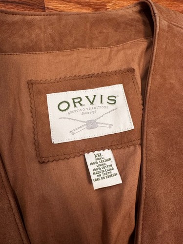 Orvis 100% Leder Wildleder Weste Jacke Herren 2XL braun Taschen Safari Outdoor Jagd - Bild 3 von 7