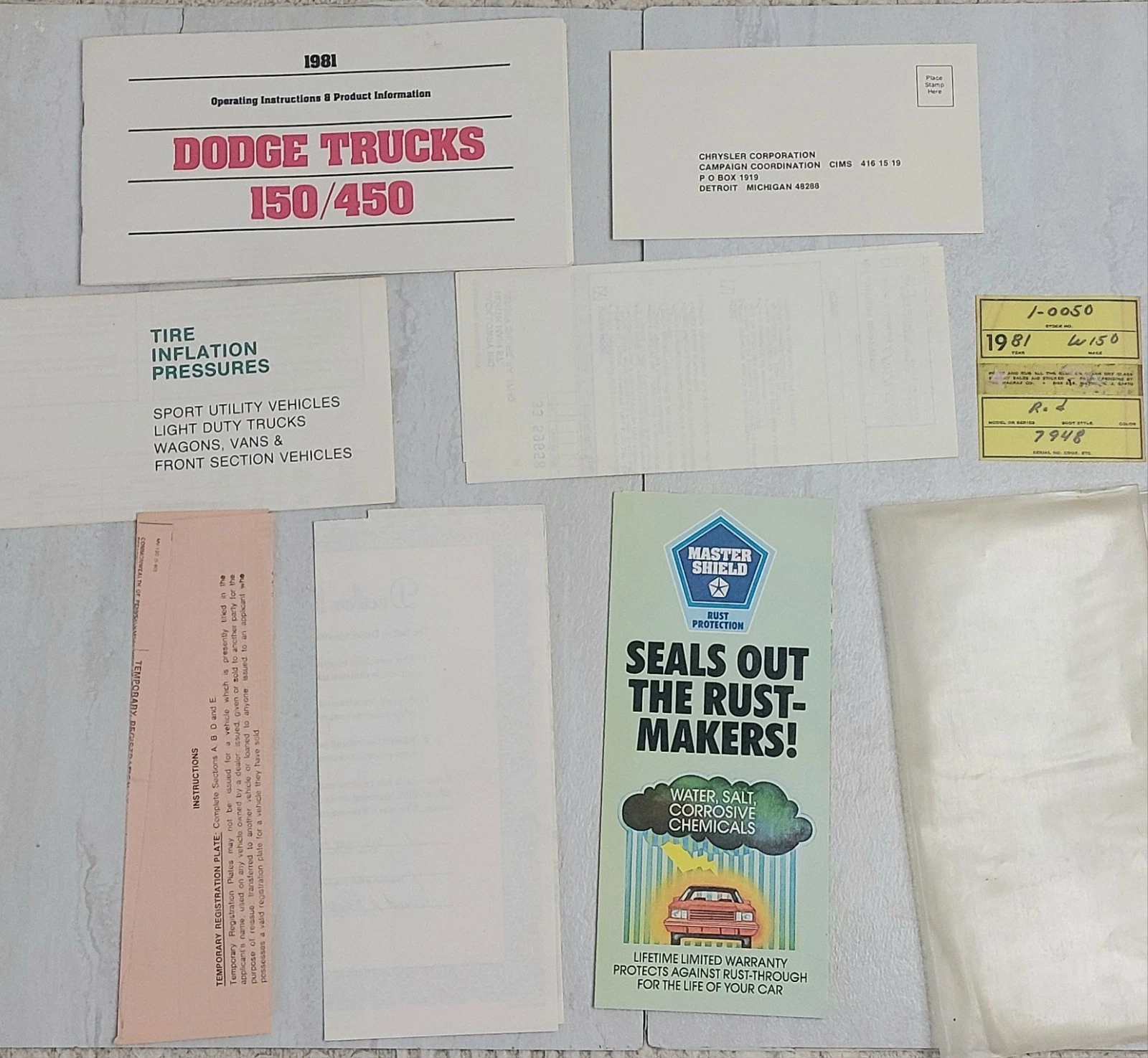 1981 Dodge 150 - 450 Trucks Operating Instructions Manual With Other Paperwork