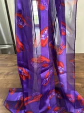 Red Hat Society Purple Scarf Sheer Stripes 13" X 58" Rectangular Neck Tie EUC