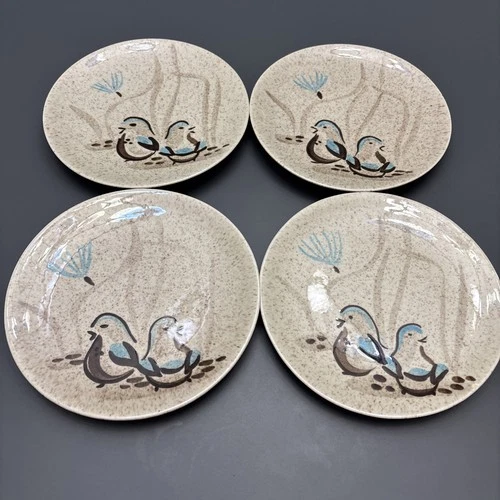 Set 4 Red Wing Bob White Quail Pottery 6.5" Bread Butter Dessert Plate Vtg MCM-1