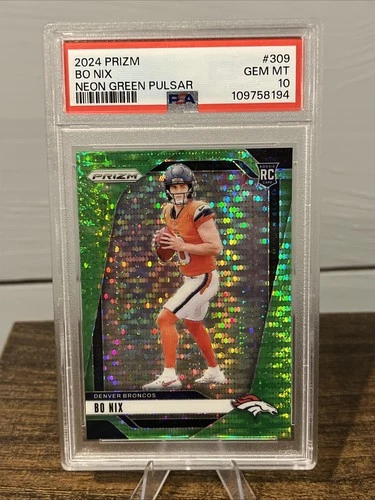 2024 Panini Prizm Bo Nix Green Pulsar #309 Denver Broncos Rookie (RC) PSA 10