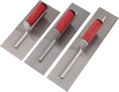 3 pcs Carbon Steel Finishing Masonry Trowel Set Soft Red, Silver, Black 