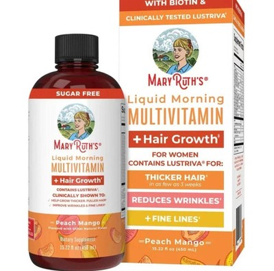 New Mary Ruth s Liquid Morning Multivitamin + Hair Growth Peach Mango 15.22OZ