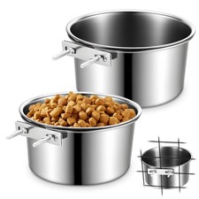 2 Pack Dog Crate Water Bowl Hanging Kennel Bowls No Spill Large, Silver