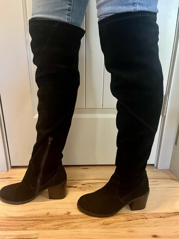 Zapato Melisentia Gamuza Negro Tacón Botas Sobre la Rodilla Talla 9 Foto 3 de 4