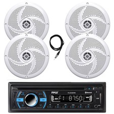 Pyle PLCD43BTM Marine Bluetooth CD Radio, 4x 5.25" 180W White Speakers, Antenna