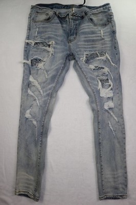 Amiri Jeans Men's 37x29 Blue Skinny Distressed Rhinestone Stretch Denim USA