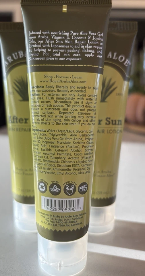 Loción reparadora de la piel Aruba Aloe After Sun vegana (3) 2 oz/59 ml cada una sellada Foto 4 de 4