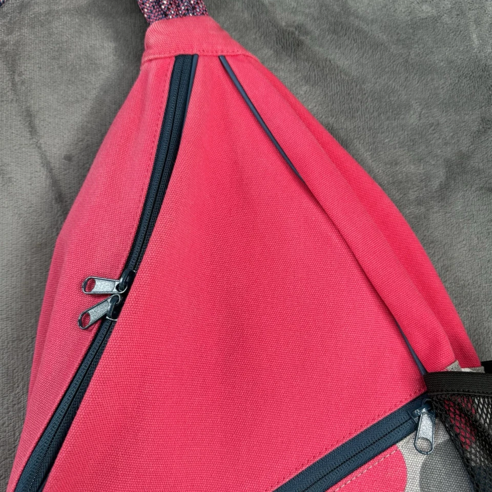 KAVU Rope Sling Bag Pink Polka Dot Canvas Crossbody Backpack 18x11 Travel Bag - Image 3 of 4