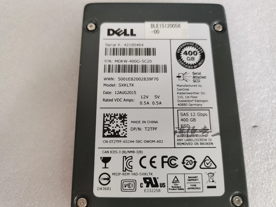 For Dell 400GB SAS 2.5" 12G SLC Solid StateDrive SSD T2TPF MDKW-400G-5C20 0T2TPF - Image 2 of 2